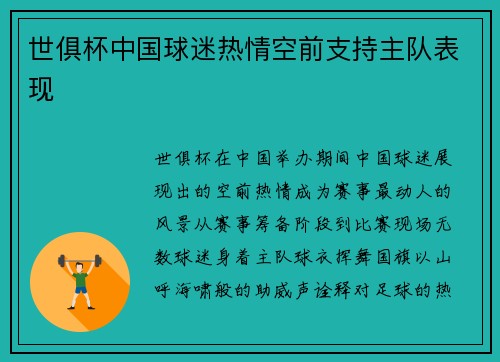 世俱杯中国球迷热情空前支持主队表现